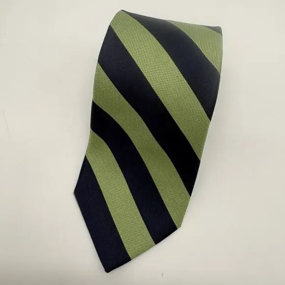 IZOD Silk Necktie Navy Green Repp Stripe Traditional Preppy Academia Classic - Picture 6 of 14